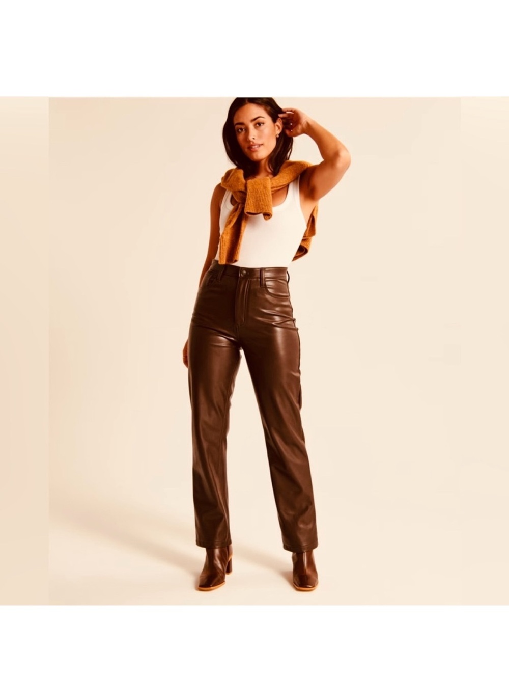 Reitmans Dark Brown Faux Leather Straight Leg Pants